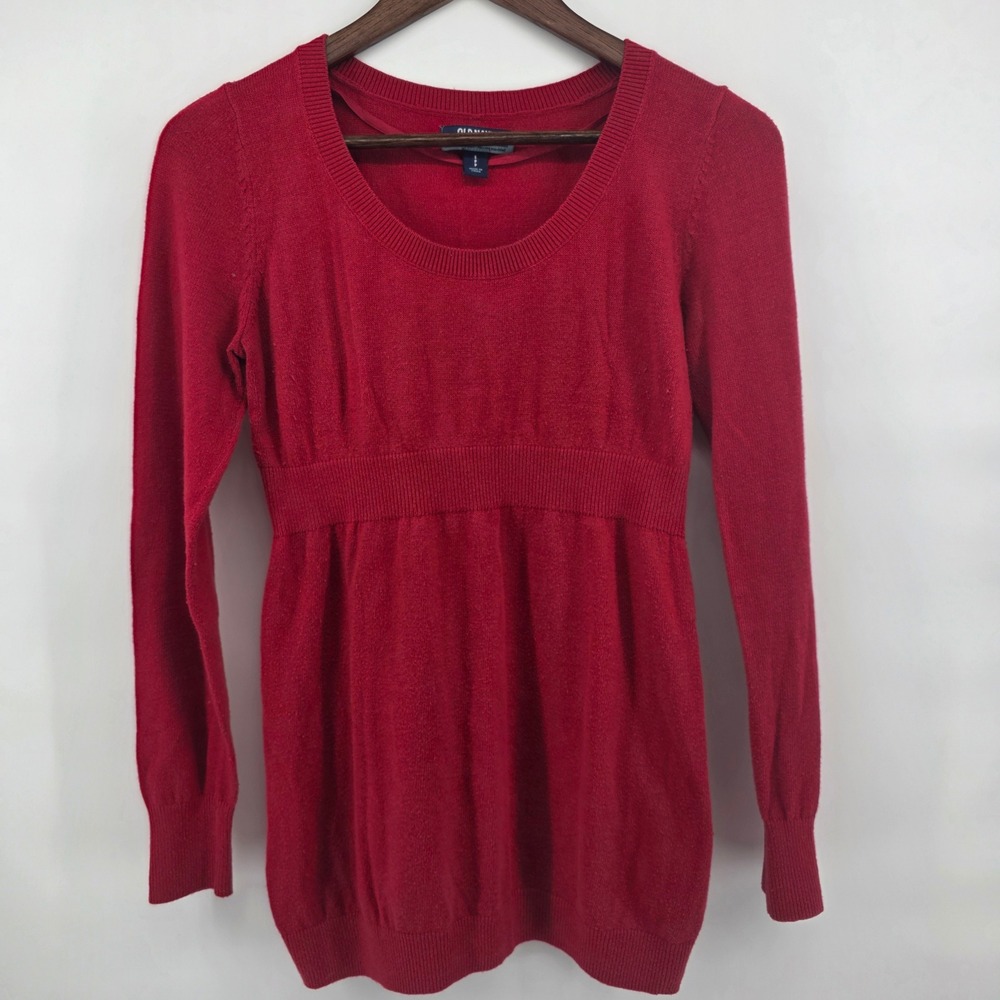 Old‎ Navy Small Maternity Red Ribbed Empire Waist Long Sleeve Sweater Babydoll